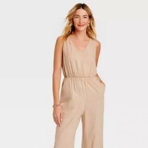 Women's Sleeveless Linen Jumpsuit - Universal Thread Sz M Tan